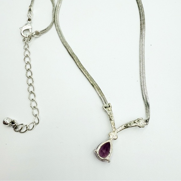 Vintage Avon Silver Tone Faux Amethyst Glass Stone Rhinestone Pendant Necklace - Picture 6 of 9